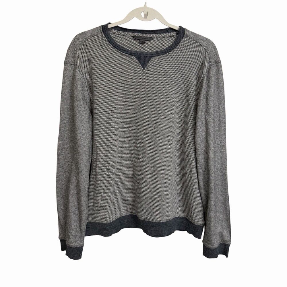John Varvatos Sweater Mens Medium Gray Knit Crew Neck Cotton Linen Pullover